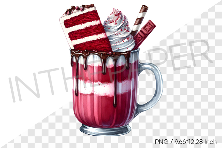 Red velvet monster milkshake PNG dessert drink watercolor example image 1