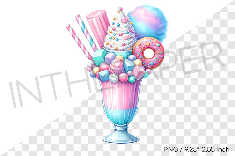 Marshmallow monster milkshake PNG dessert drink watercolor example image 1