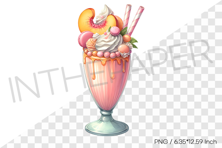 Peach monster milkshake PNG dessert drink watercolor illust example image 1