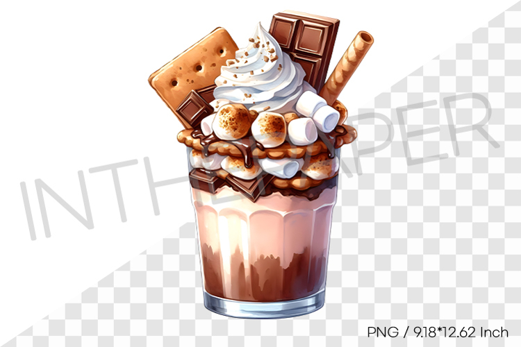 Chocolate marshmallow topped smores monster milkshake PNG example image 1