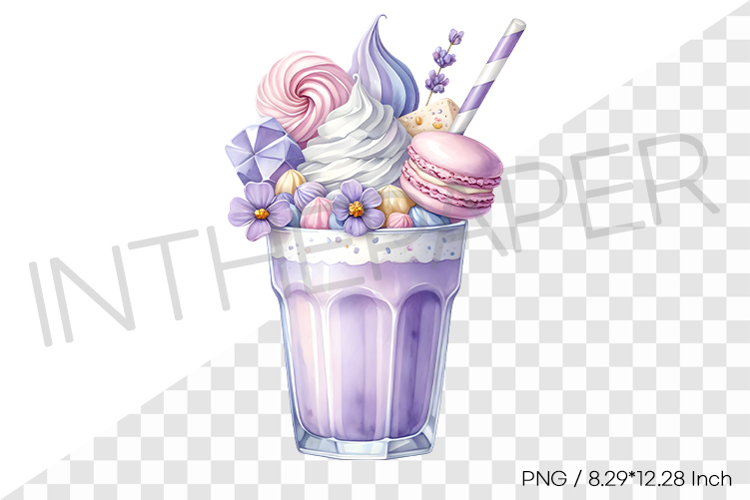 Lavender monster milkshake PNG dessert drink watercolor art example image 1