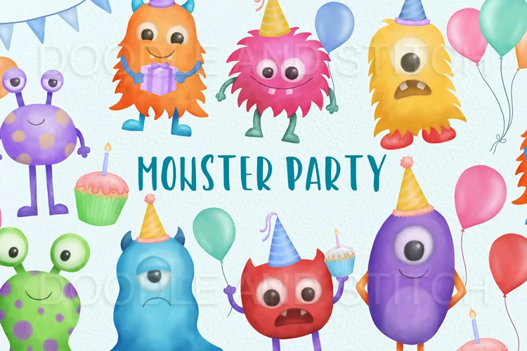 Party Monsters Clipart Illustrations