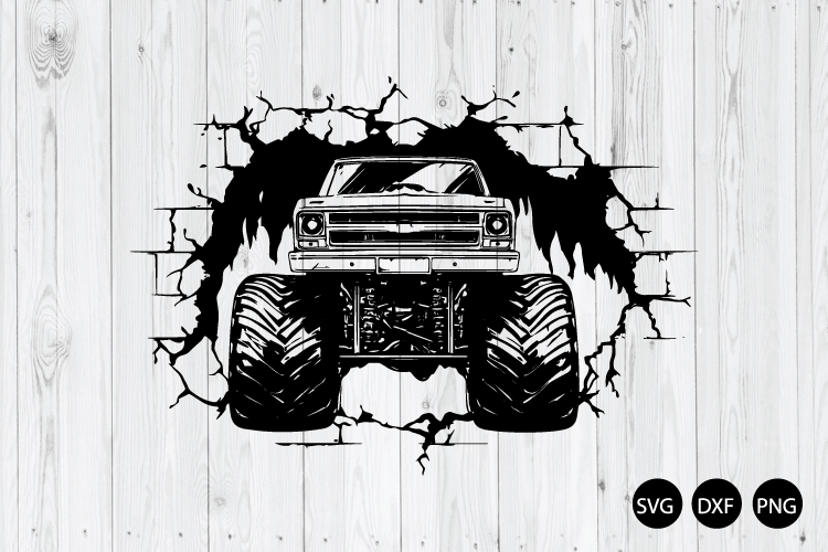 Monster Truck Breaking Wall SVG, Big Truck Vehicle SVG