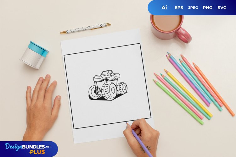 Monster Truck with Big Wheel Coloring Page example image 1