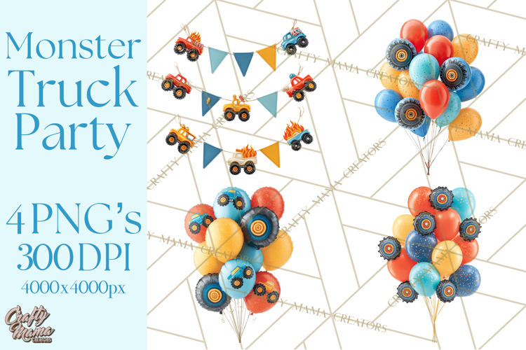 Monster Truck Birthday Party Clipart, Racing Celebration Png