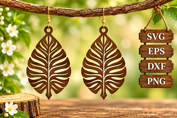 Monstera Leaf Earring Wood Laser SVG File