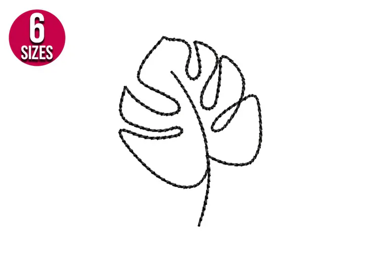 Monstera Leaf line art Machine Embroidery Design - 6 sizes