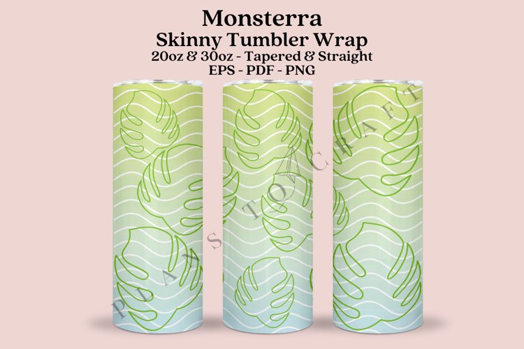 monsterra pattern summer skinny tumbler sublimation design for 20oz and 30oz skinny tumbler sublimation wrap
