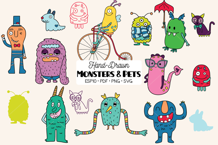 Color Friendly Monsters | Hand Drawn Character, Sea Creature
