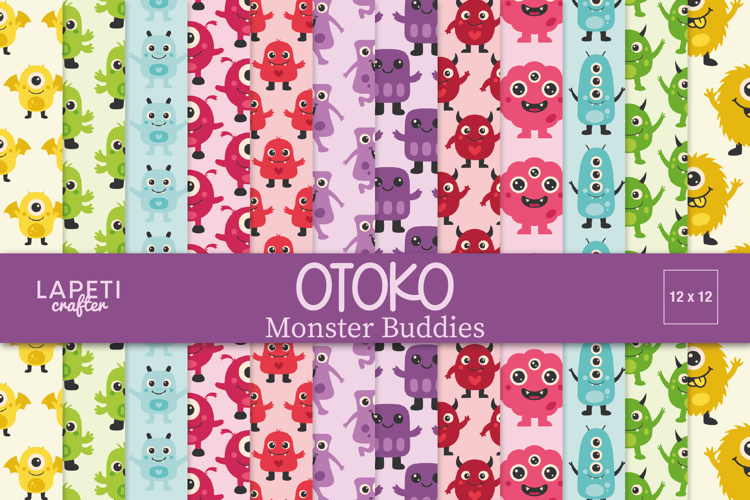 Monster Digital Paper Pack, Cute Kids Scrapbooking Patterns