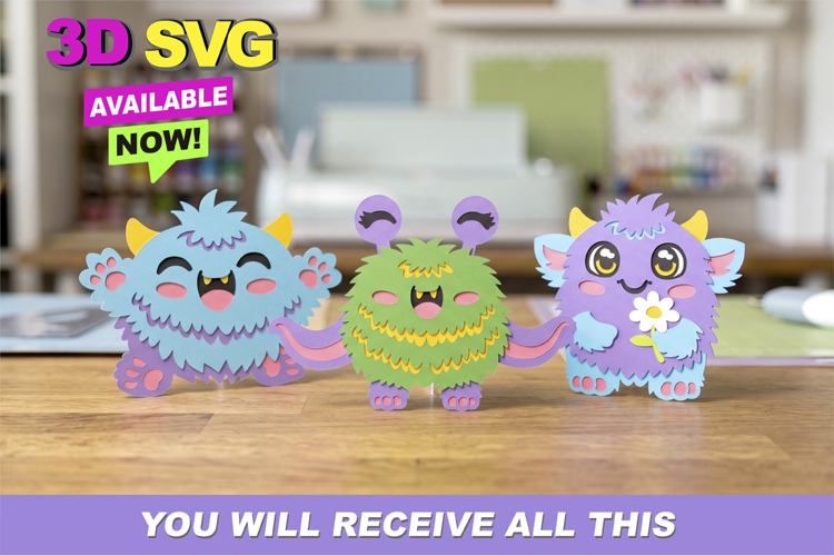 Kawaii Monsters 3D SVG