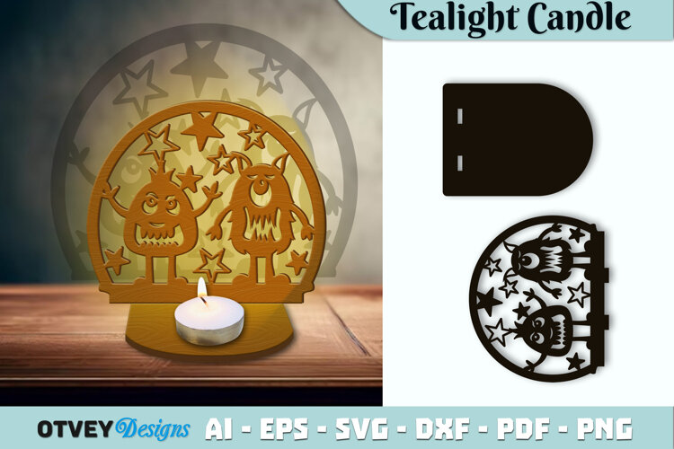 Monsters Kids Tealight Candle Holder Lasercut example image 1