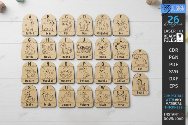 Animal Alphabet Laser Cut Puzzle SVG - 26 Letters Bundle