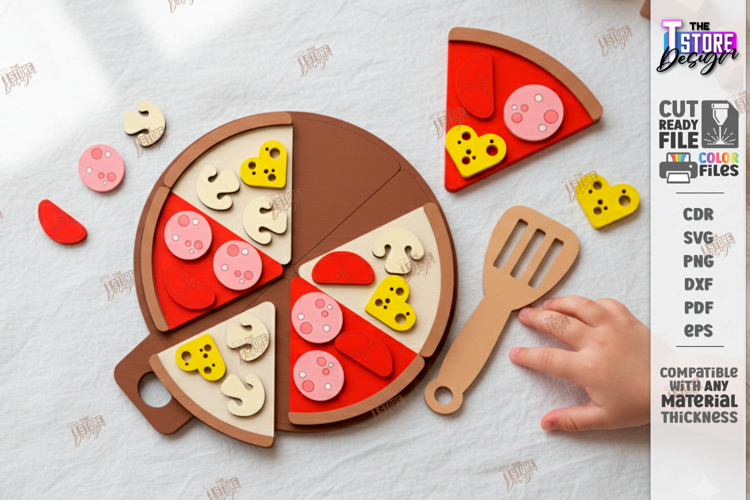 Montessori Pizza Laser Cut |Toy Pizza Kit with Spatula| Kids
