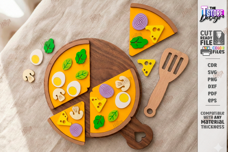 Montessori Pizza Laser Cut |Toy Pizza Kit with Spatula| Kids