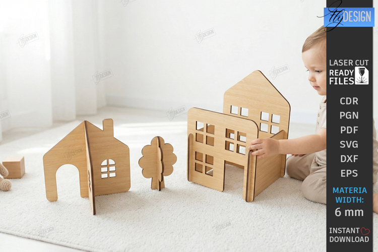 Montessori Toy Town Laser Cut | City Play Kit | Kids Laser