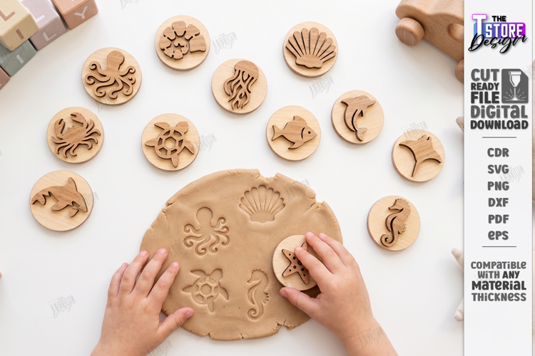 Montessori Wooden Stamps Laser Cut | Kids Sensory Play Laser