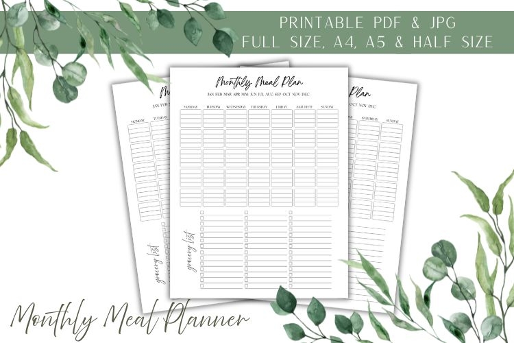 Printable Monthly Meal Planner with Grocery List