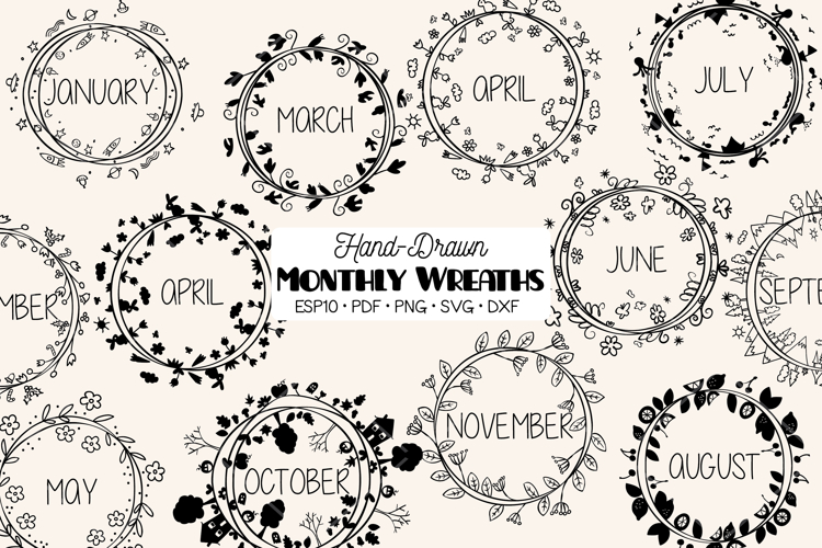 Monthly Wreaths | Hand-Drawn 4 Seasons Frames Calendar