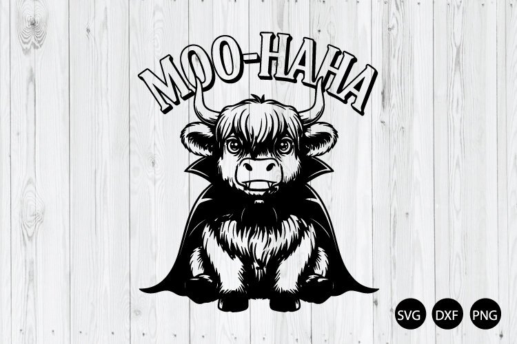 Moo Haha SVG, Vampire Highland Cow SVG, Funny Halloween SVG example image 1