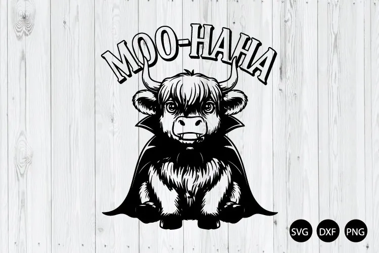 Moo Haha SVG, Vampire Highland Cow SVG, Funny Halloween SVG