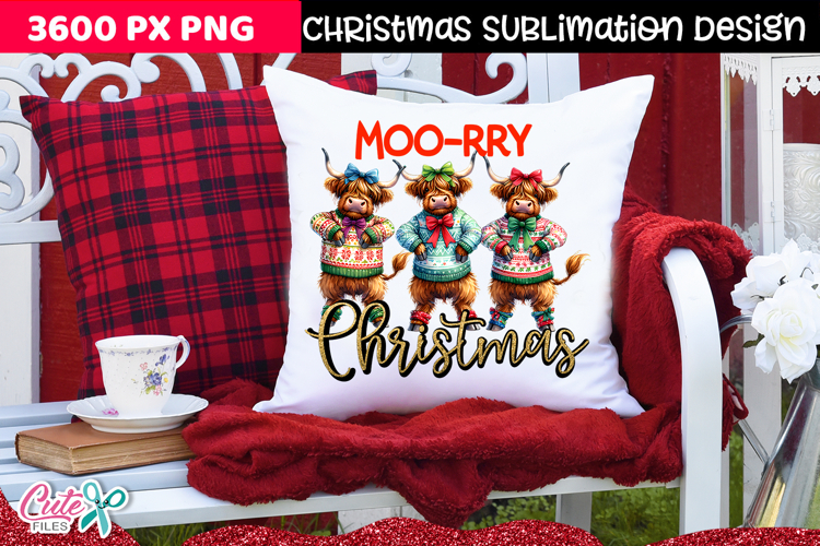 Moo-rry Christmas Sublimation Design