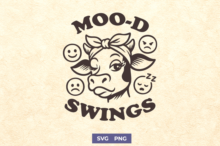 Funny Cow SVG Moo-D Swings Farm Animal Clipart, Cow Head PNG