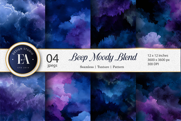 Dark Moody Blue Purple WatercolorInk Digital Paper