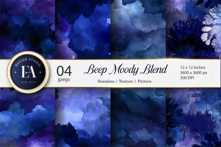 Dark Moody Blue Purple WatercolorInk Digital Paper