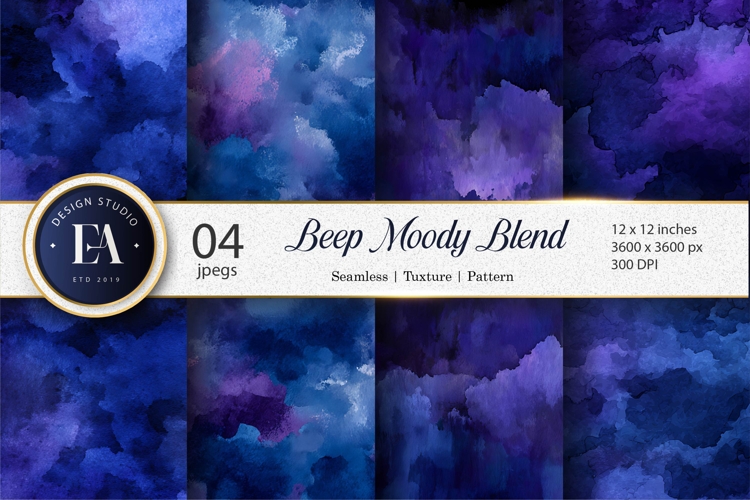 Deep Blue Purple Moody Watercolor FX Digital Paper