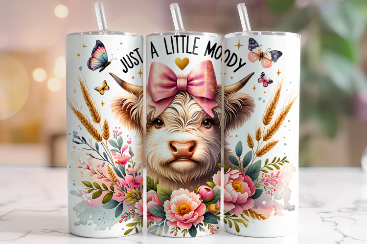 Just A Little Moody Tumbler Wrap, Highland Cow Tumbler Wrap
