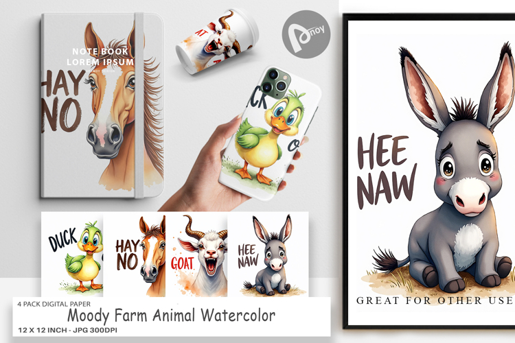 Moody Farm Animal Quotes Digital Paper