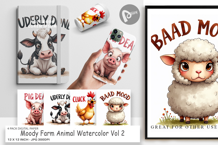 Moody Farm Animal Quotes Digital Paper