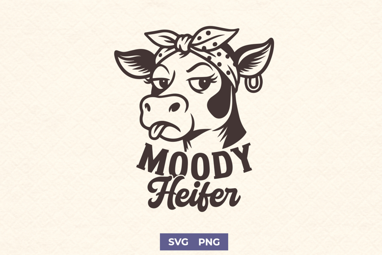 Moody Heifer SVG PNG, Funny Cow, Sassy Farm Animal Clipart