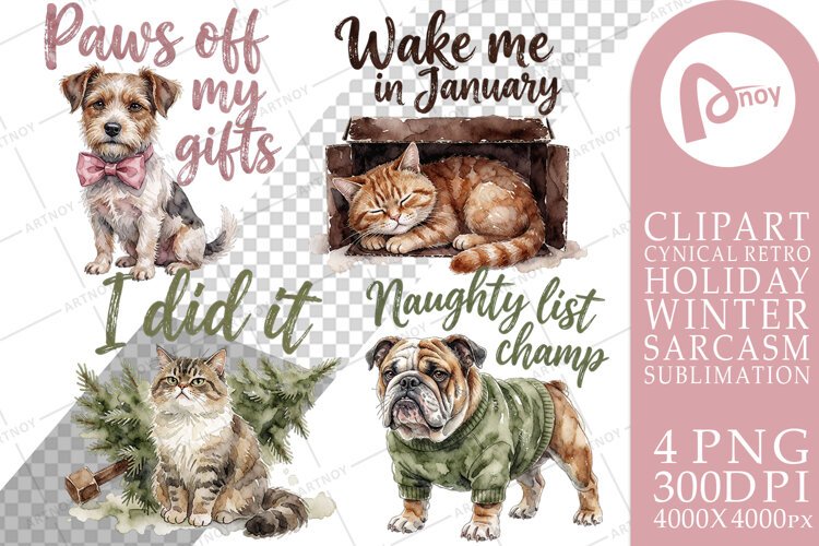 Sarcastic Christmas Pets Sublimation example image 1