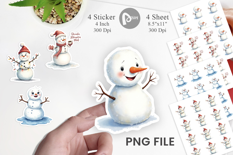 Sticker Watercolor Moody Snowmen