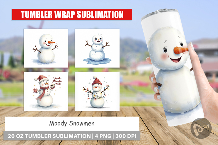 Tumbler Watercolor Moody Snowmen