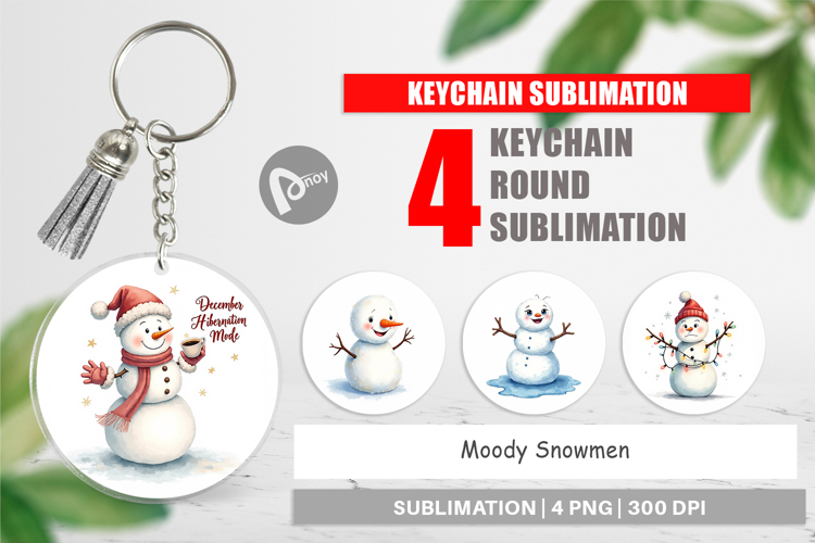 Keychain Watercolor Moody Snowmen