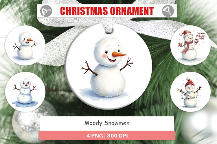 Ornament Watercolor Moody Snowmen