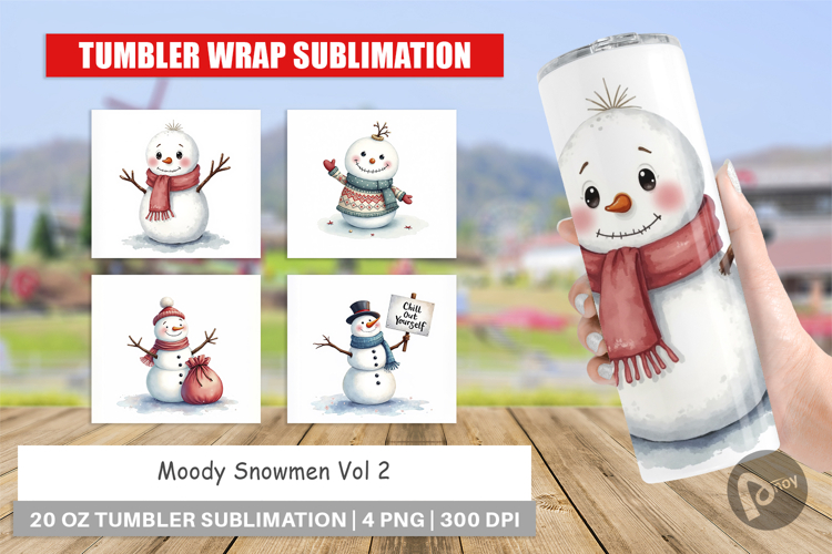 Tumbler Watercolor Moody Snowmen