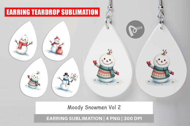 Earring Watercolor Moody Snowmen