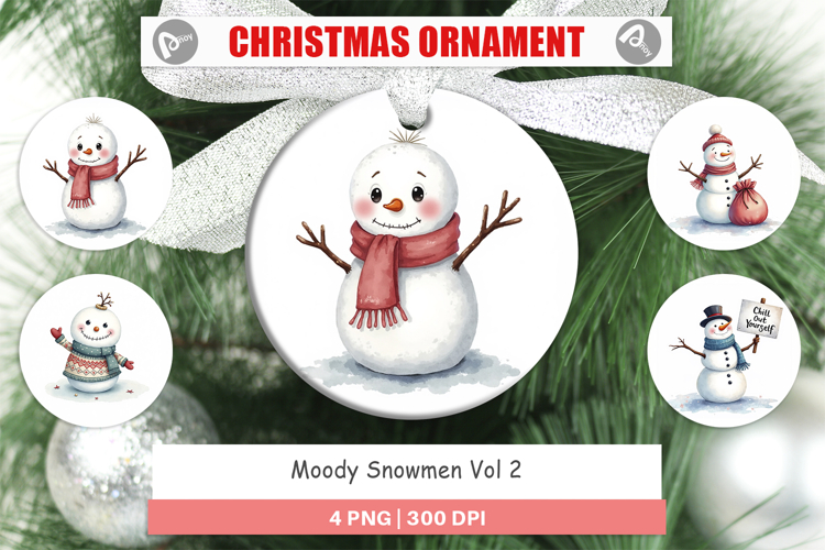 Ornament Watercolor Moody Snowmen