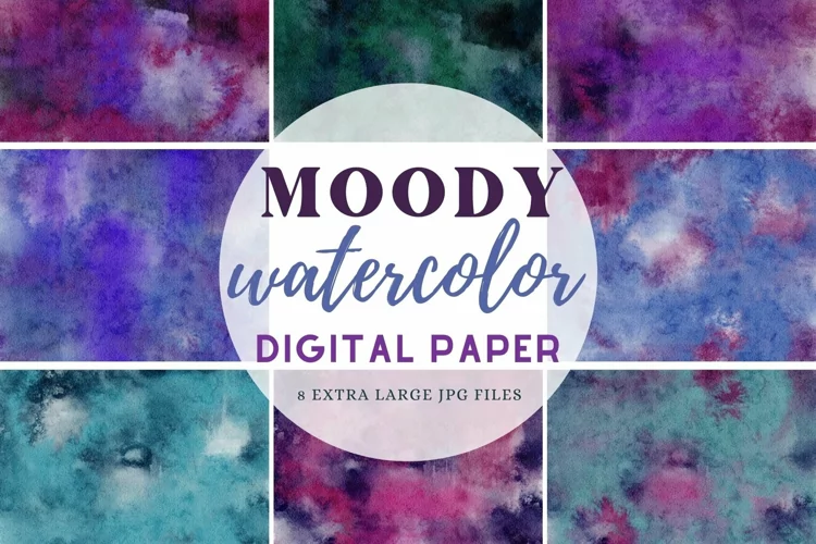 Moody Purples & Teal Watercolor Paper Sublimation Background