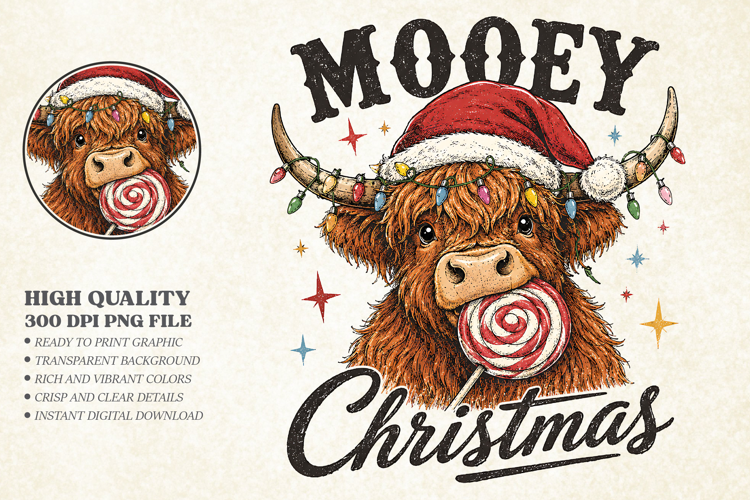 Mooey Christmas Highland Cow PNG, Mooey Christmas Shirt