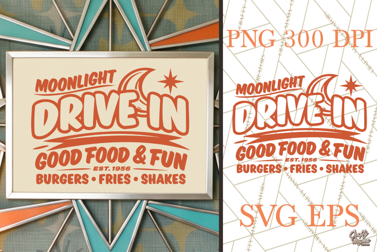 Retro Moonlight Drive In SVG PNG Atomic Age