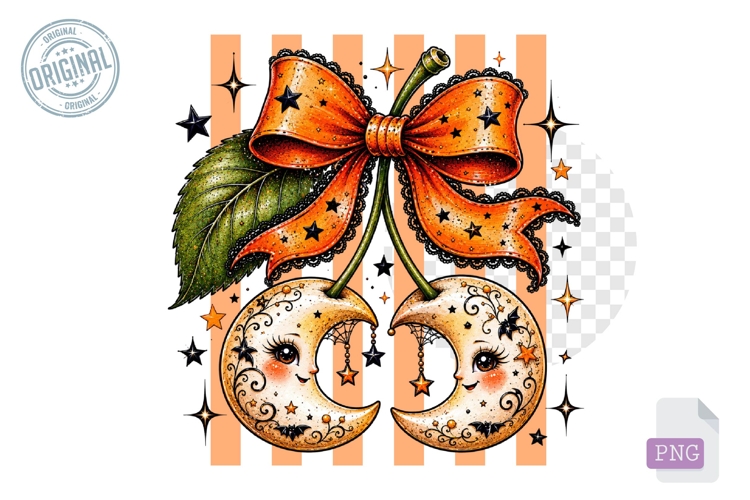 Moon Face Cherry Halloween Bow PNG Clipart Design Art