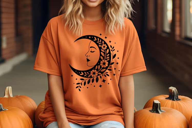 Floral Moon Face SVG