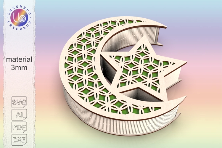 Floral Eid Box SVG, Crescent Moon Gift Box, Ramadan Laser