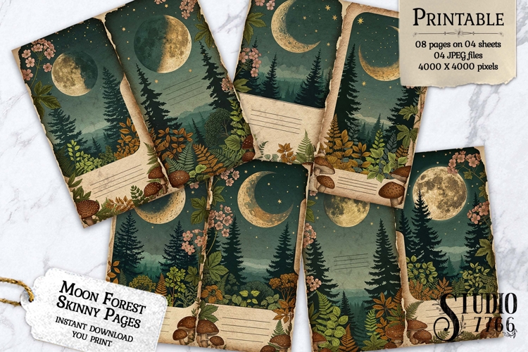 Moon Forest Skinny Junk Journal Pages