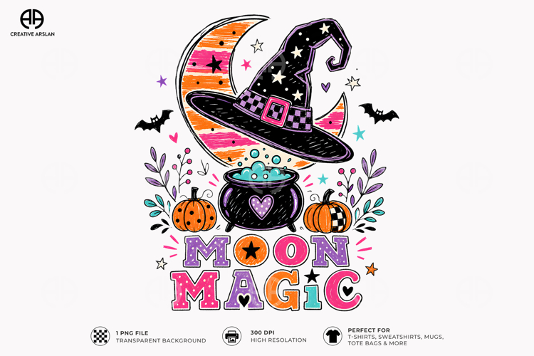 Moon Magic Witch Hat Cauldron PNG - Spooky Halloween Shirt